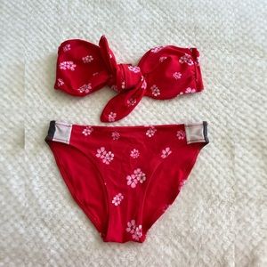 Floral Aerie bikini set. Bandeau top with optional straps and mid rise bottom.